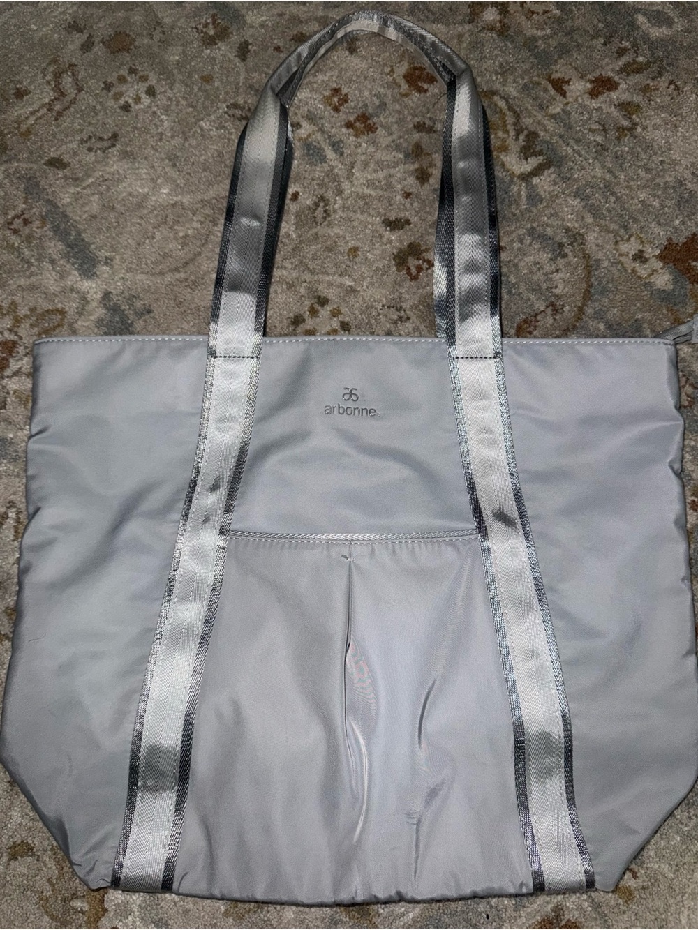 Arbonne Gray Tote with Silver Accent Straps